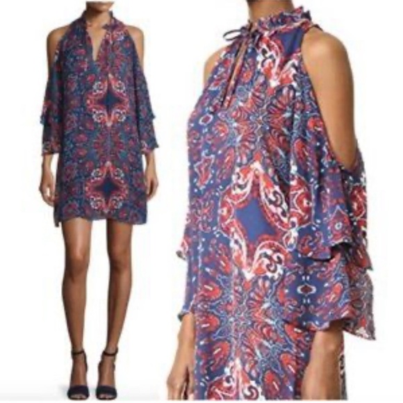 Parker Anastasia Cold-Shoulder Silk Shift Dress, Bandana Sz M - Picture 6 of 16